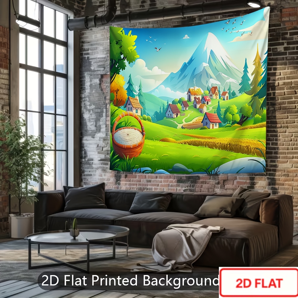 Rural Mountain Village Landscape Tapestry for Photography